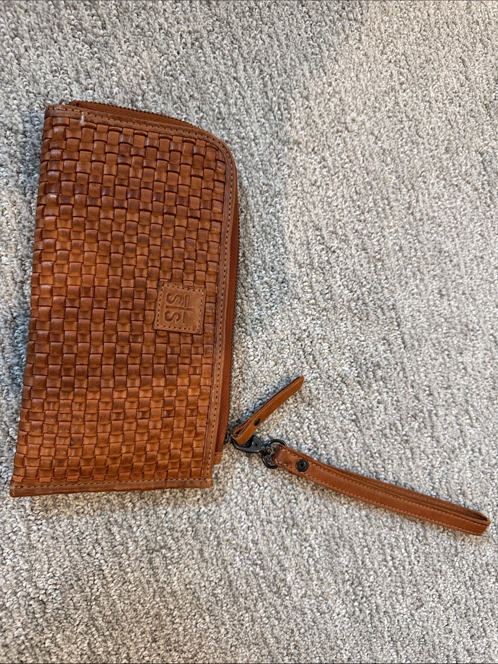 STS Woven Leather Wristlet Wallet - Cognac Brown